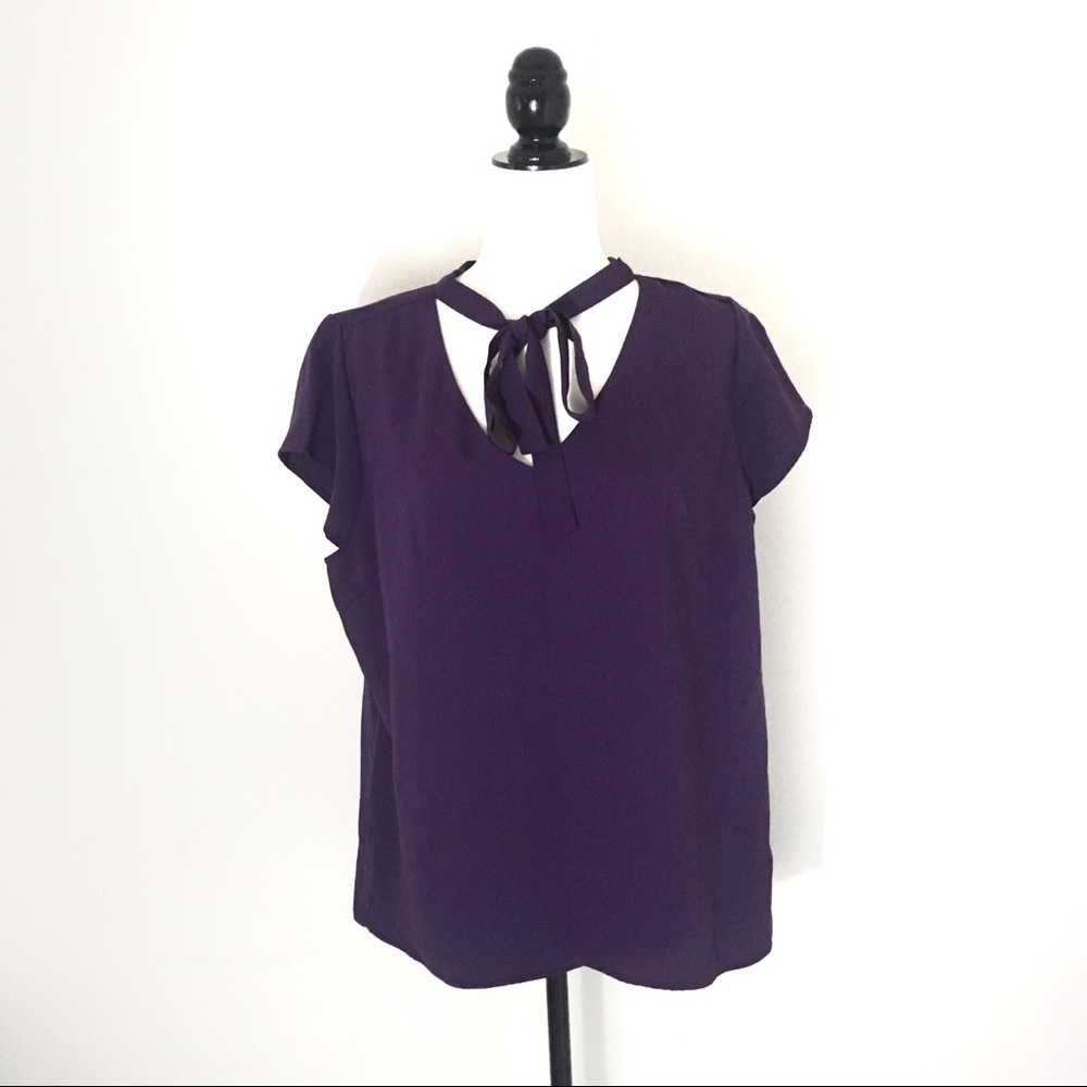 NWT Skies Are Blue XL Ginga Tie Neck Blouse Purple